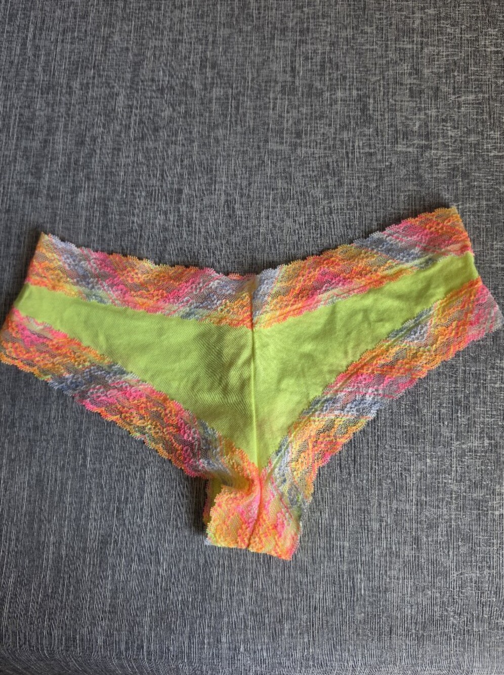 Victoria's Secret Cheeky Lace Panty Neon Yellow Pink Orange Size Small New